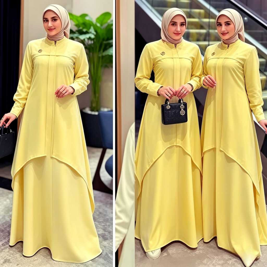 Jasmin Dress Ceruty Payet Swarosky Gamis Kondangan Simpel Elegan Gamis Dress Kondangan Terbaru Gaun Kondangan Butter Yellow Wedding Remaja