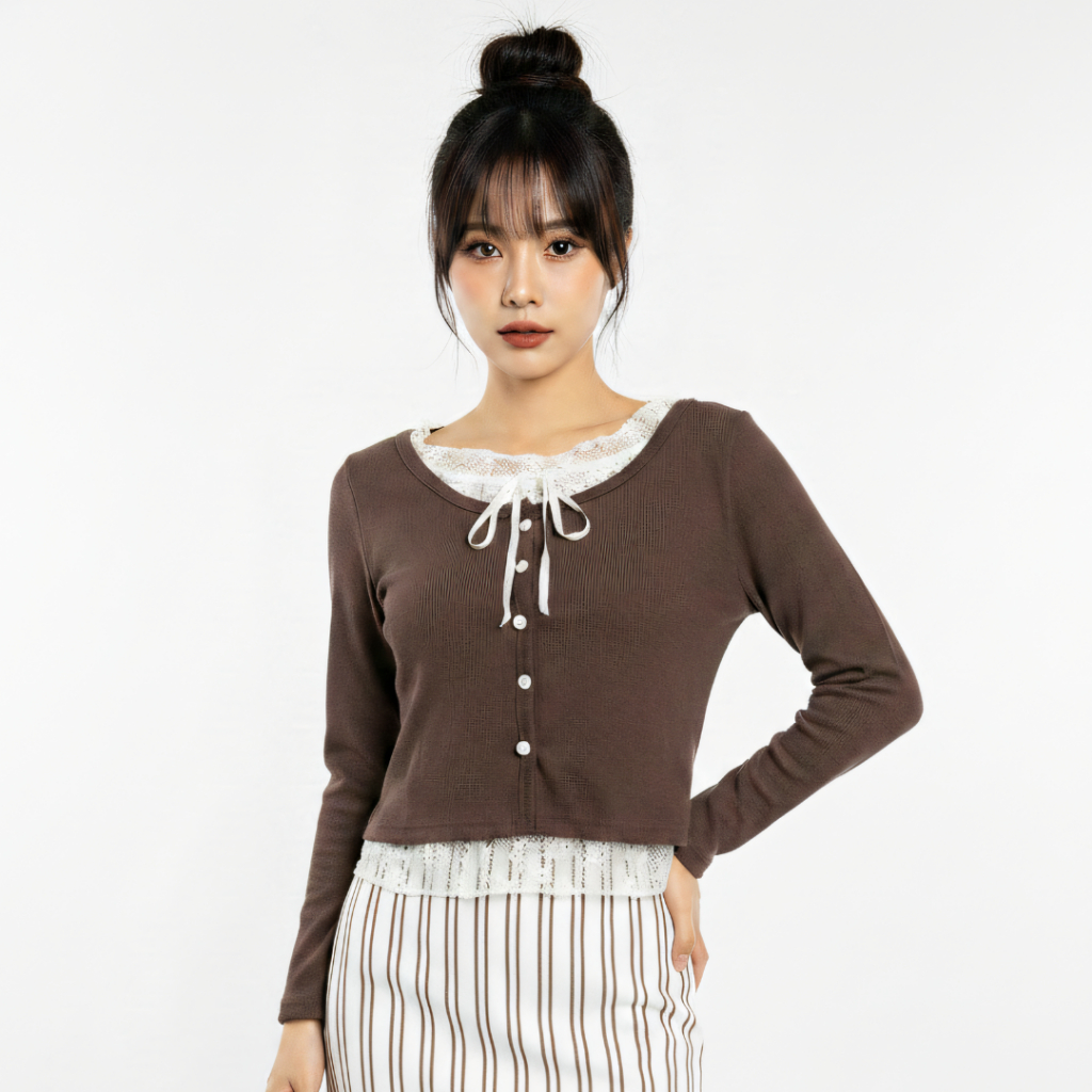 Jual Chicc Style | Stevy Lace Bow Knit Top Wanita Korean Style Stretch ...