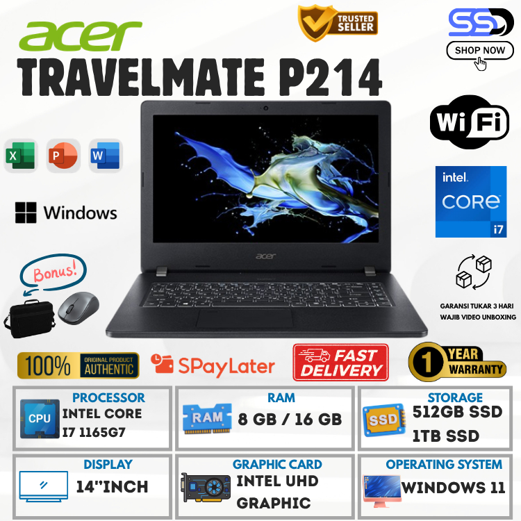 Jual ACER TRAVELMATE P214 Core i7-1165G7 RAM 16GB/SSD 1TB 14
