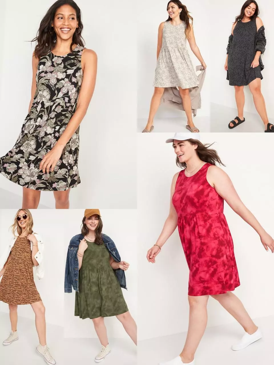Dress Wanita OLN Sleeveless Jersey-Knit Swing Dress - 2460