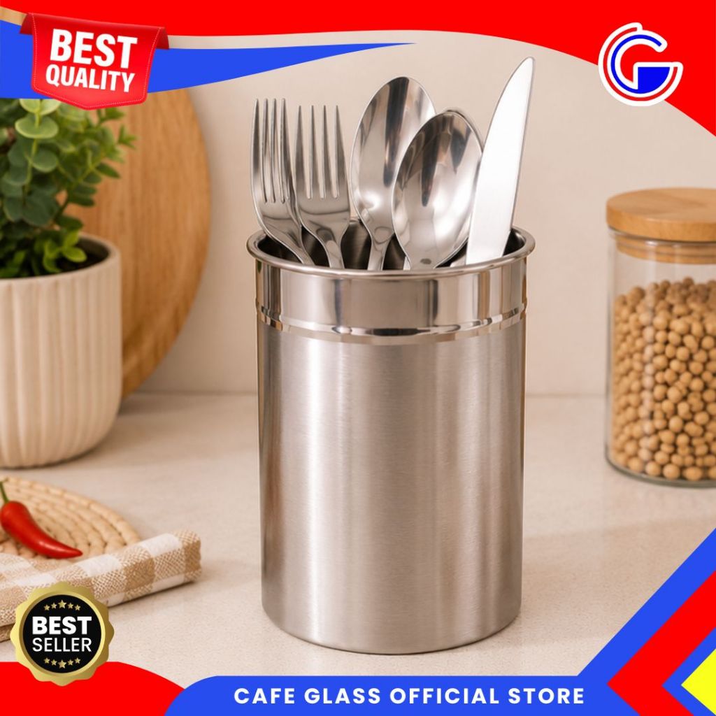Tempat Sendok Garpu Stainless Steel CookMaster - Wadah Tempat Sendok Stainless - Kitchen Tool Holder
