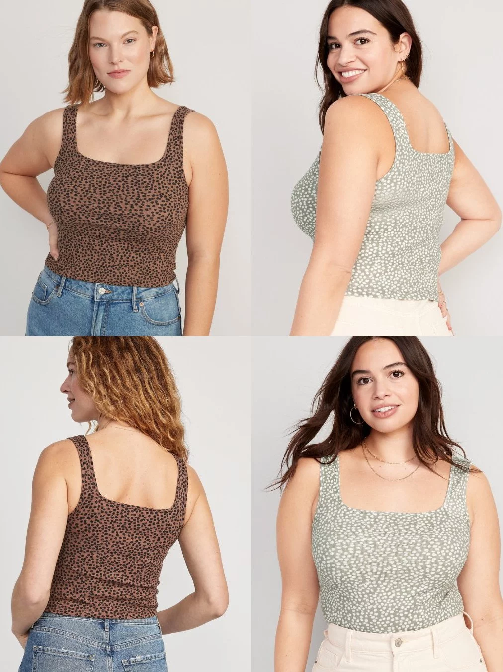 Tanktop Crop Wanita Bahan Rib OLN Fitted Printed Square-Neck Crop Rib-Knit Tank Top - 2475