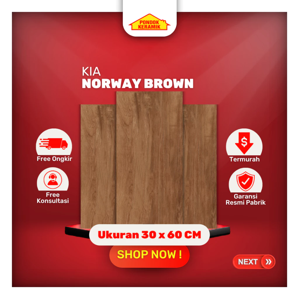 Keramik Lantai Keramik Dinding KIA 30x60 Norway Brown Motif Serat Kayu Matt Cokat