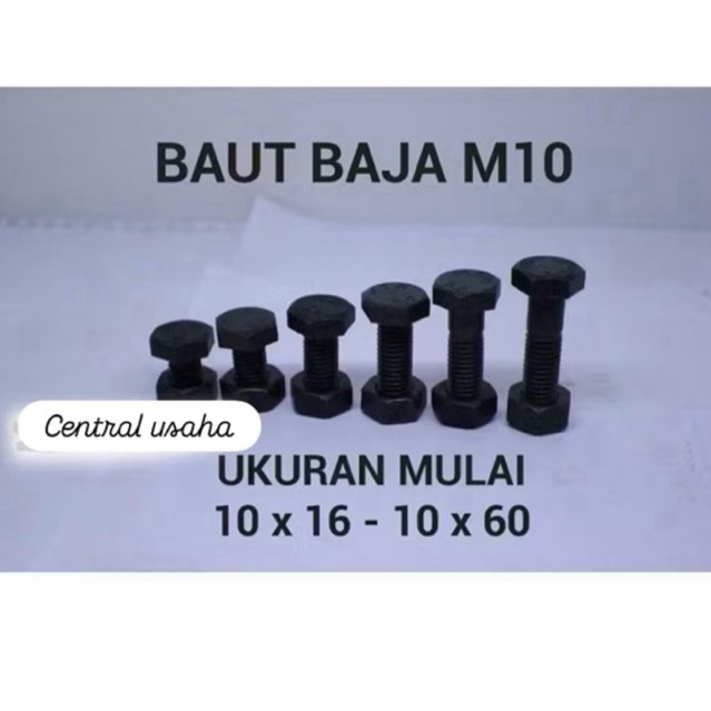 Jual 100 Pes Baut Mur Hexagon Baja 8.8 M10 kunci 17 ukuran panjang 16mm ...
