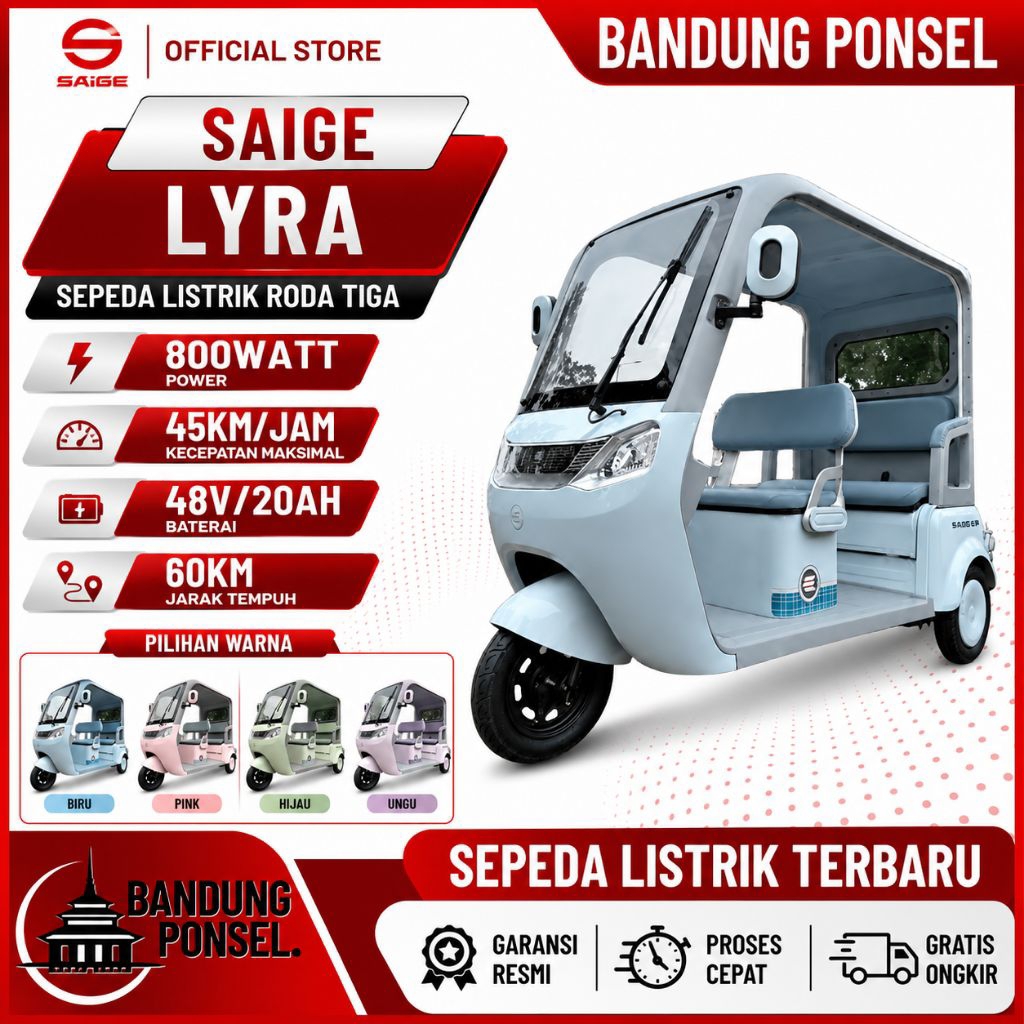 Jual Saige Lyra Roda 3 Sepeda Listrik Model Cladik Terbaru 800Watt ...
