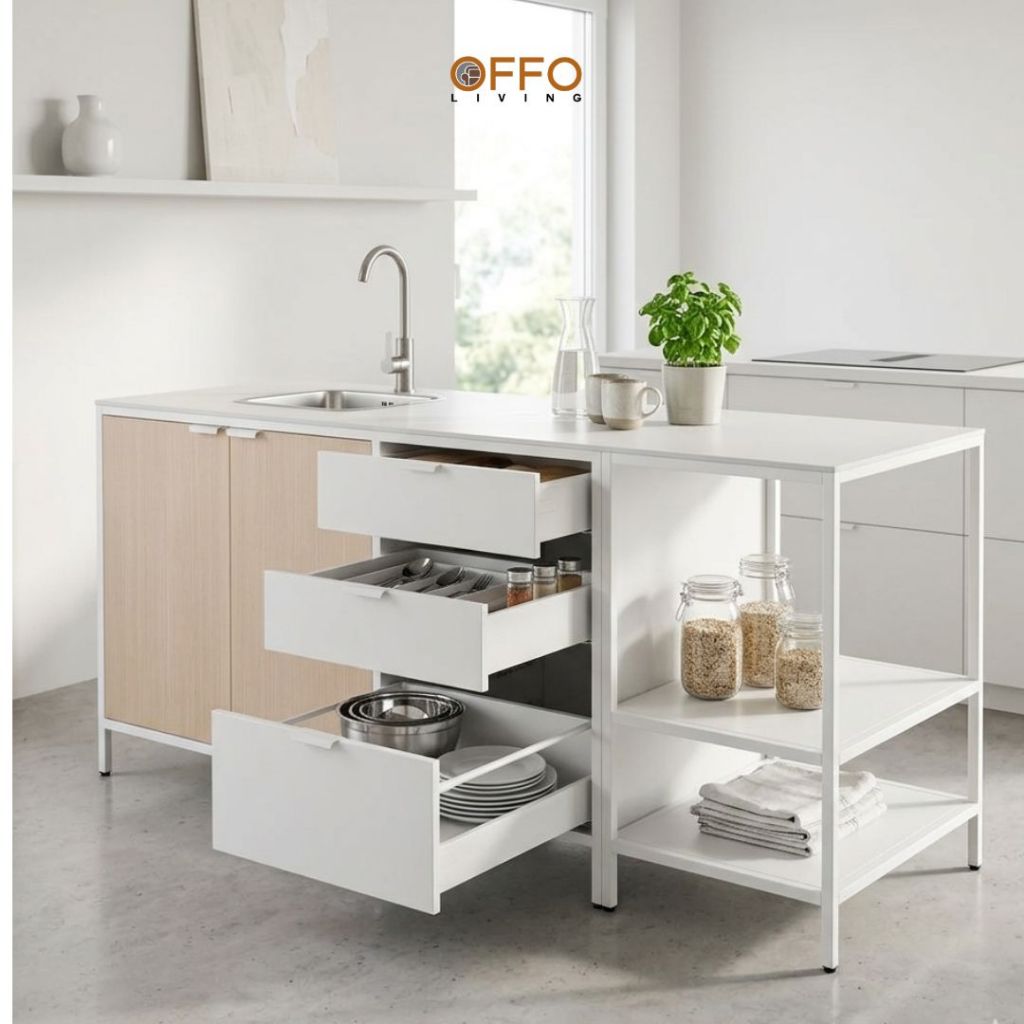 Offo Living - Kitchen Set Lemari Dapur Bawah Sink - Steel Kitchen Set White with Sink - KSC04