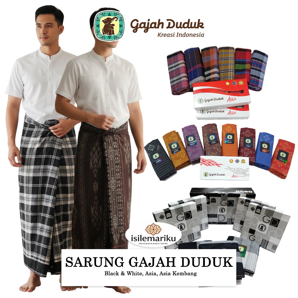 Sarung GAJAH DUDUK Aneka Motif BW Black & White Asia / Kembang Tenun Pria Uk. Dewasa