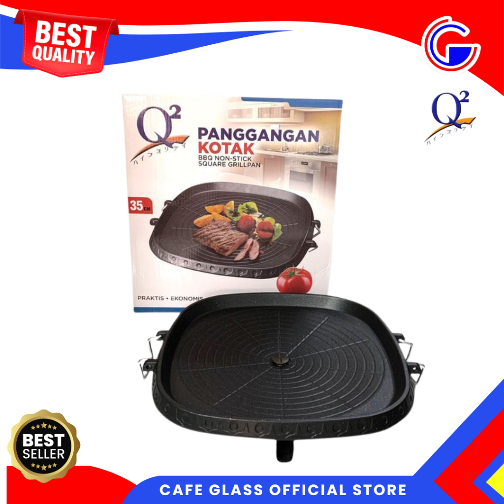 Grill Pan Bbq - Panggangan Daging Sosis Kotak Q-2 - Grill Bulgogi Pan Anti Lengket - Bbq Square BRY-8135 Teflon