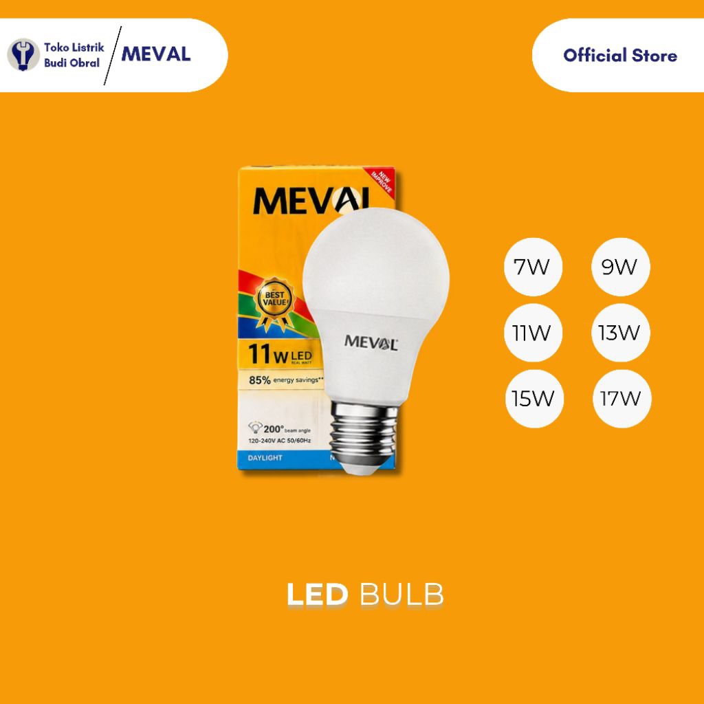 Jual MEVAL LED BULB | MEVAL Lampu Bohlam 7Watt 9Watt 11Watt 13Watt ...