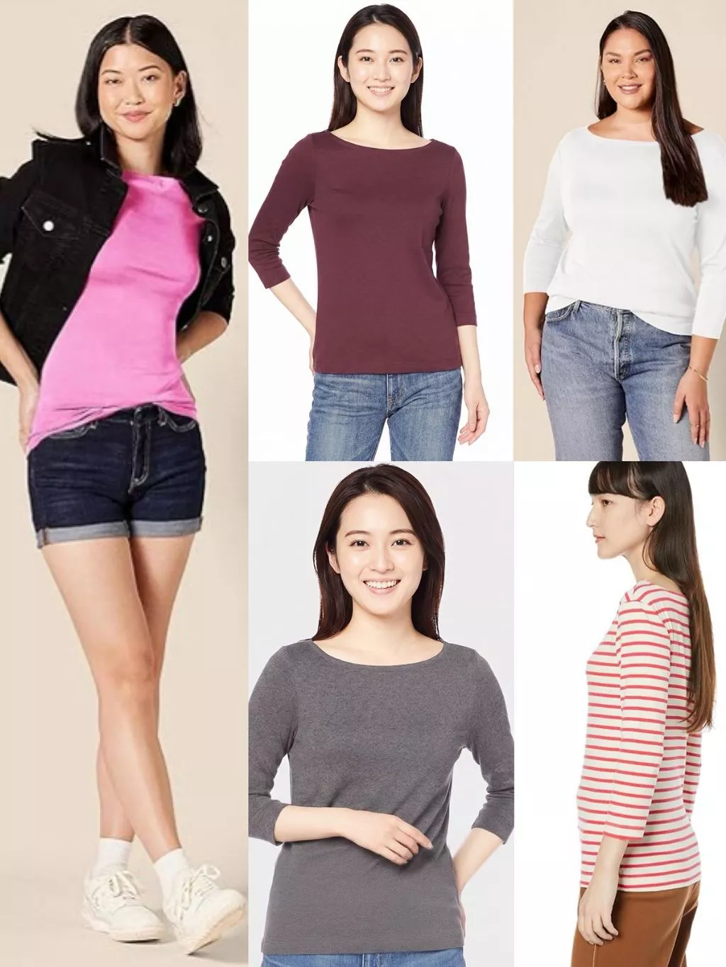 Kaos Lengan 3/4 Wanita AMZ Women's 3/4 Sleeve Solid Boat Neck T-Shirt - 2479