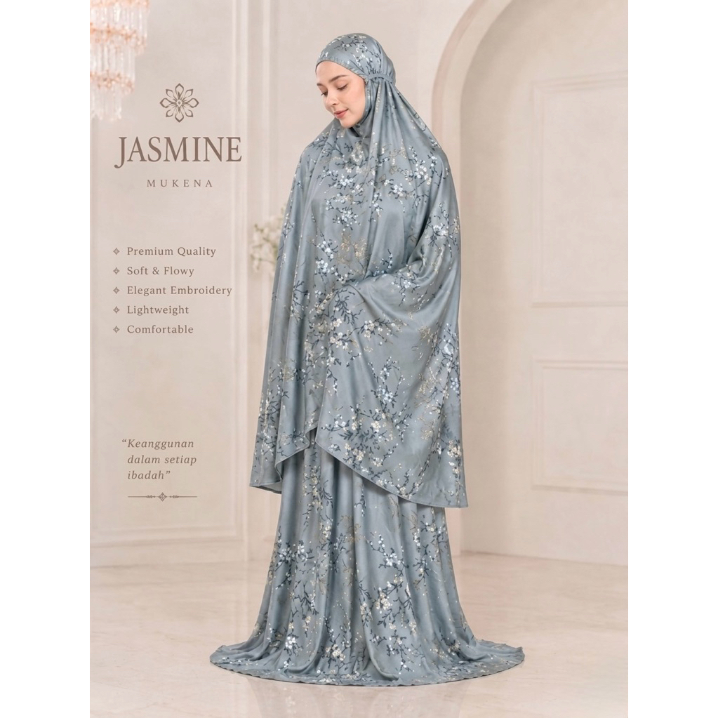 MUKENA DEWASA JUMBO MURAH BAHAN KATUN MIKRO MOTIF BUNGA JASMINE CANTIK TRAVEL 2 IN 1 BY GUDANG MUKENAKU
