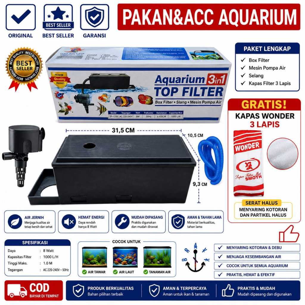 Jual Pompa Filter Komplit Top Filter Box Aquarium 3 In 1 Top Filter SP ...