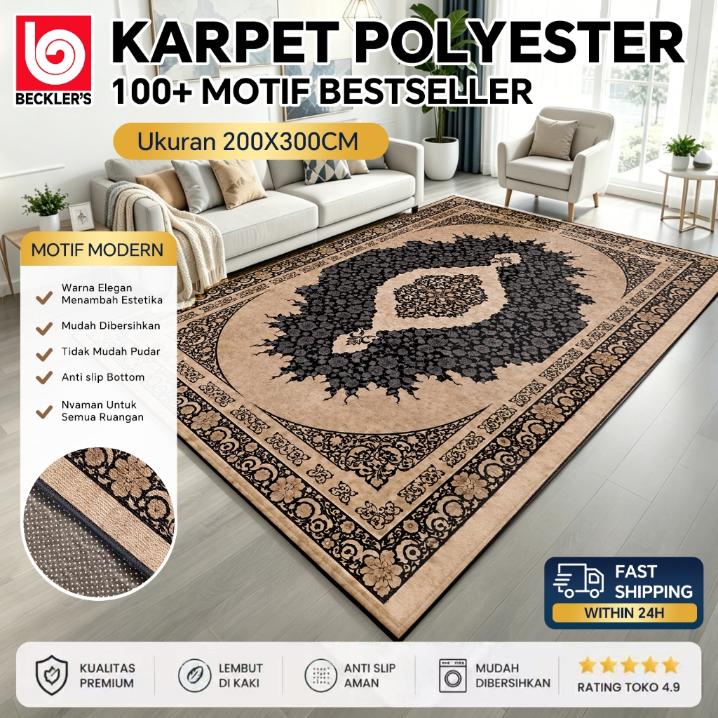 (Beckler's) LOKAL Karpet Lantai Ukuran 200x300CM Permadani Eropa PREMIUM Bahan Polyester Anti Slip