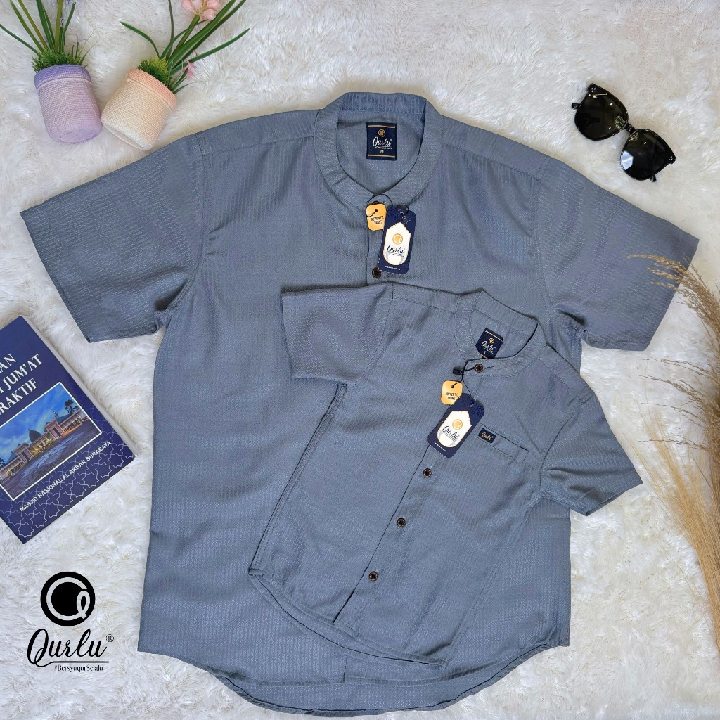 Qurlu - Kemeja Koko CAMALI DOBBY Dewasa/Anak Lengan PENDEK PART 2 (baju couple ayah dan anak laki-laki) Baju Koko Pria