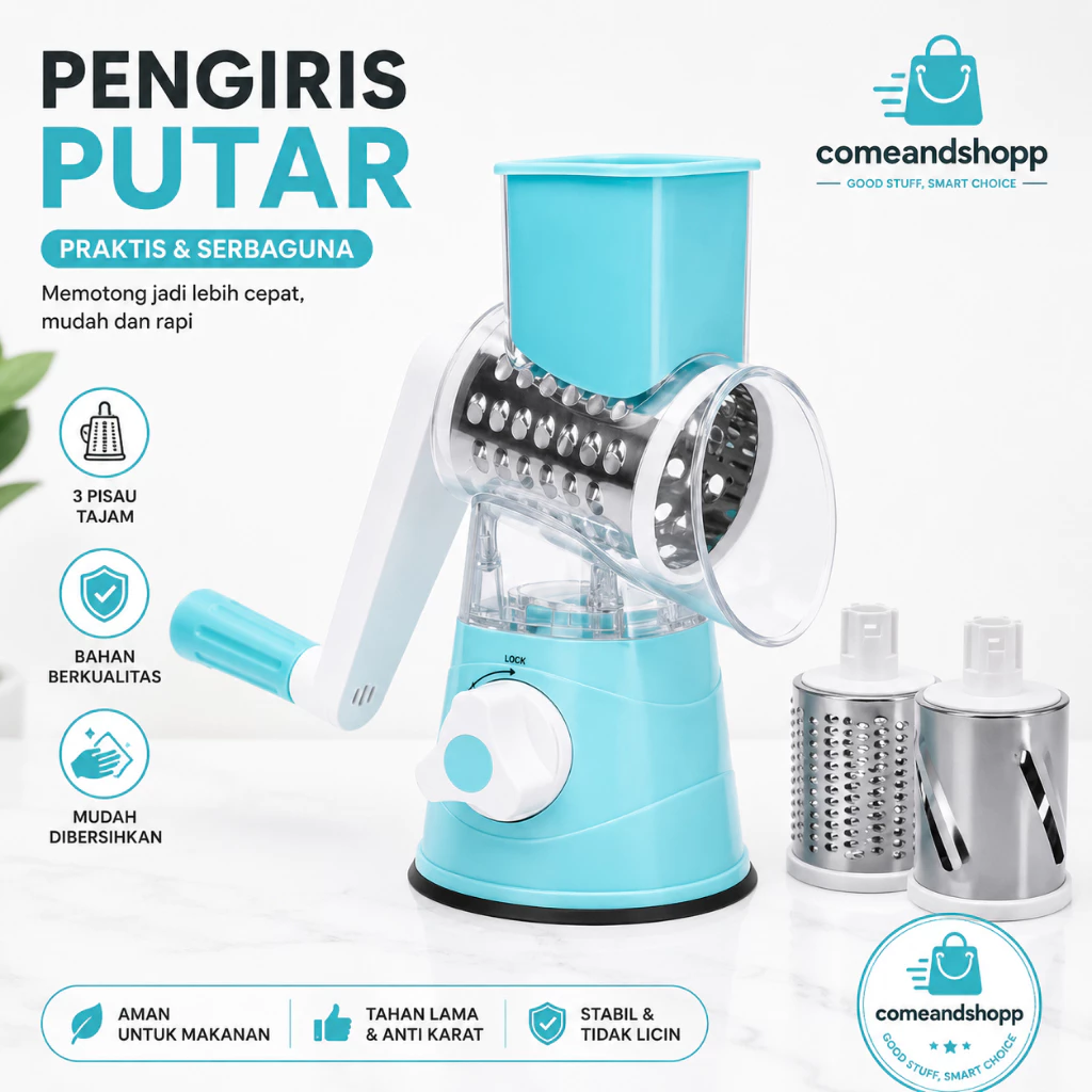 Pemotong Sayur Buah Serbaguna 3 Pisau Alat Dapur Manual Pengiris Parut Multifungsi