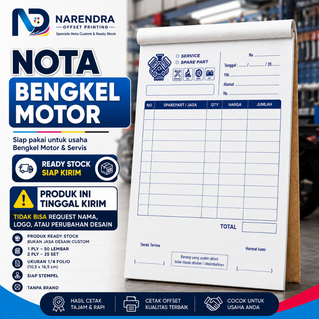 Jual Nota Bengkel Motor Siap Pakai | Buku Bon Servis NCR 2 Ply 1/4 ...