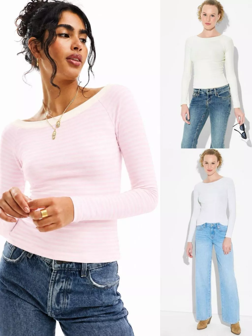 Kaos Lengan Panjang Wanita WF Women's Slim Fit Long Sleeve Boat Neck Ribbed T-Shirt - 2504