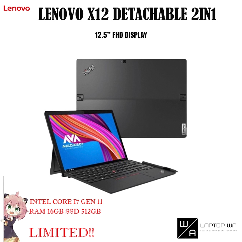 Laptop 2 in 1 Lenovo Thinkpad X12 Detachable intel Core i7 Gen 11 Ram 16 GB SSD 512 GB GPU Iris Xe Layar 12 Inch Full HD