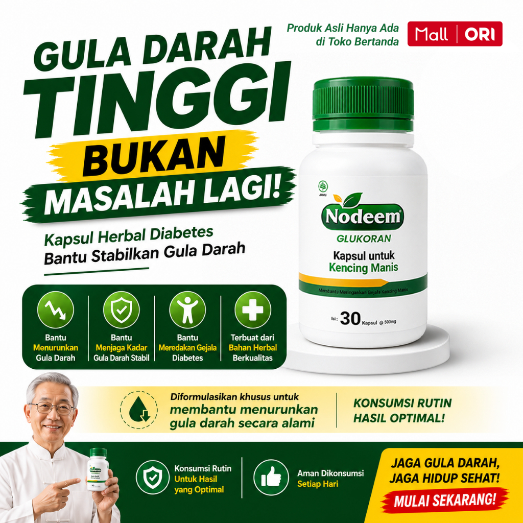 NODEEM Glukoran - Kapsul Untuk Diabetes / Kencing Manis Herbal Modern Penunjang Kesehatan Pankreas