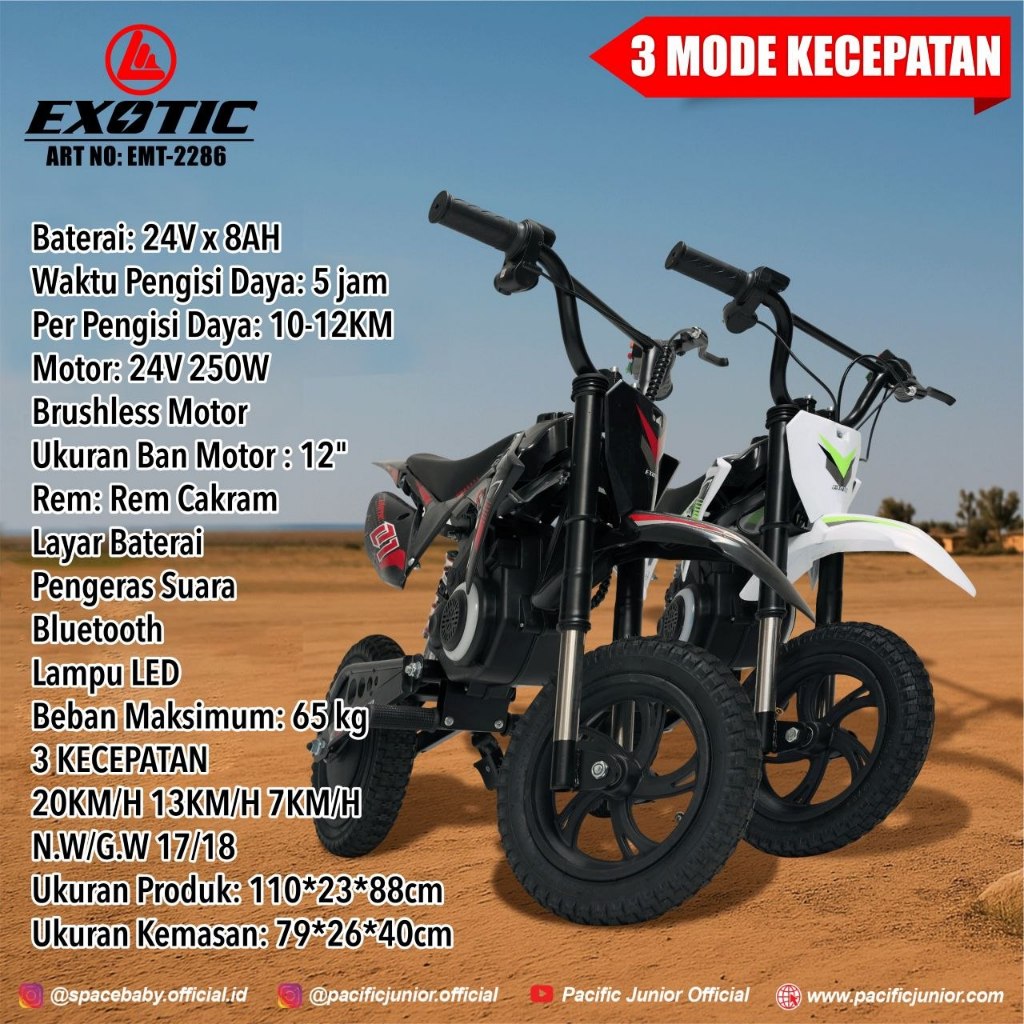 Mini Motor Trail Anak Elektrik Exotic EMT-2286 TERBARU EMT 2286 Listrik
