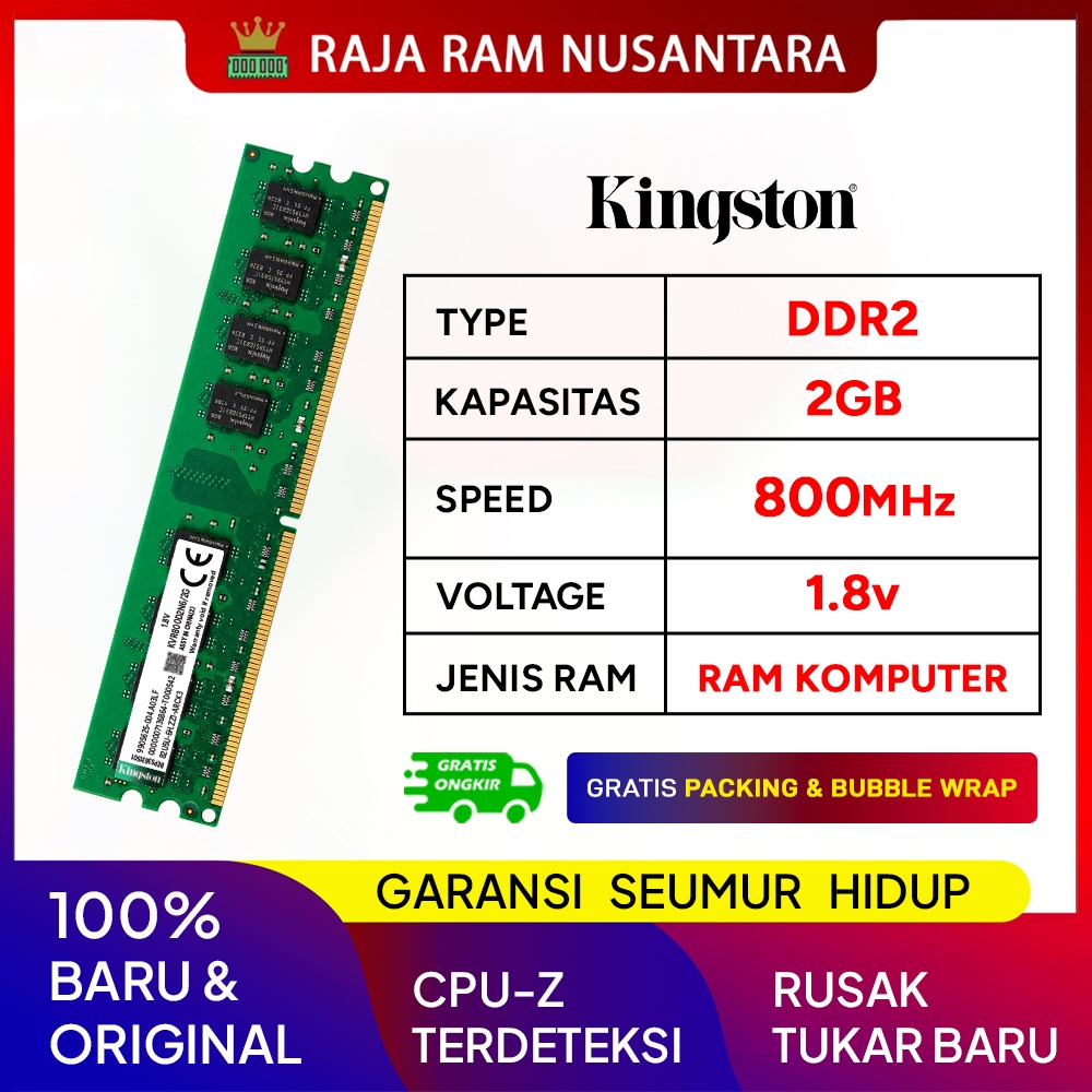 Jual RAM PC KINGSTON DDR2 2GB 800MHz PC 6400 1.8v ORI RAM KOMPUTER DDR2 ...