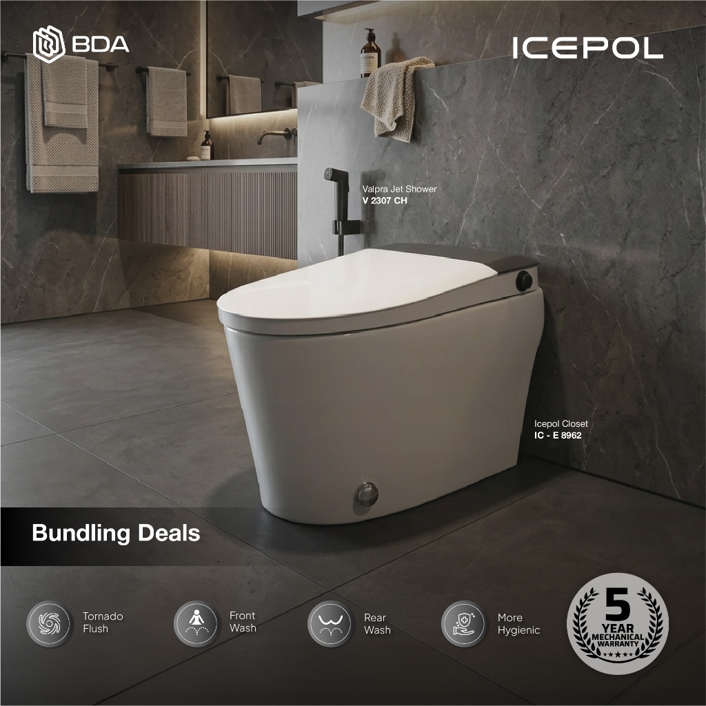 Icepol Kloset Toilet WC Duduk Smart Closet One Piece Tornado Flush Soft Closing IC E 8962