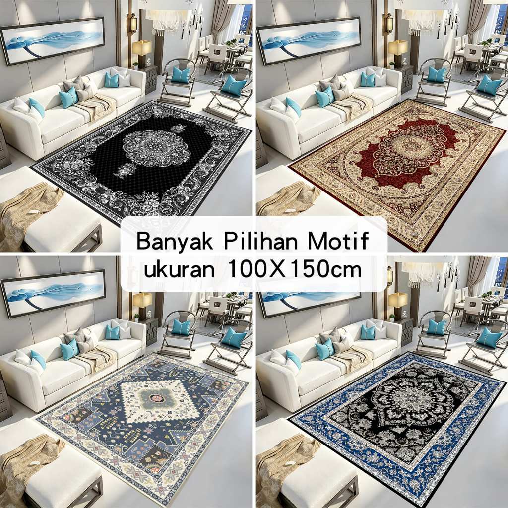 Karpet Jumbo Polyester UK 100x150CM Motif Turki Elegan Anti Licin/Slip Karpet Ruang Tamu Halus