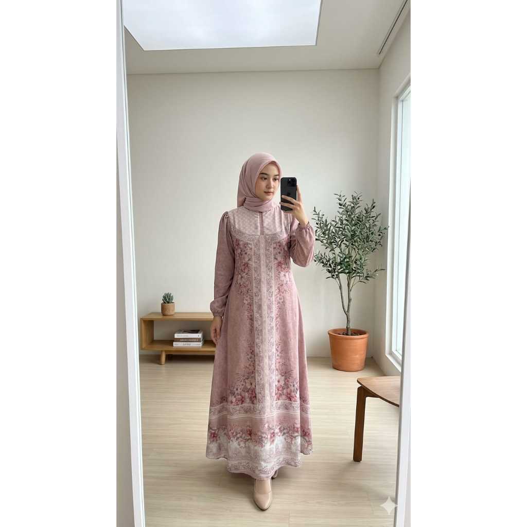 ANR GAMIS BANDUNG - Gamis Jessica Ceruty Digital Printing Premium - Dress Muslimah Double Layer