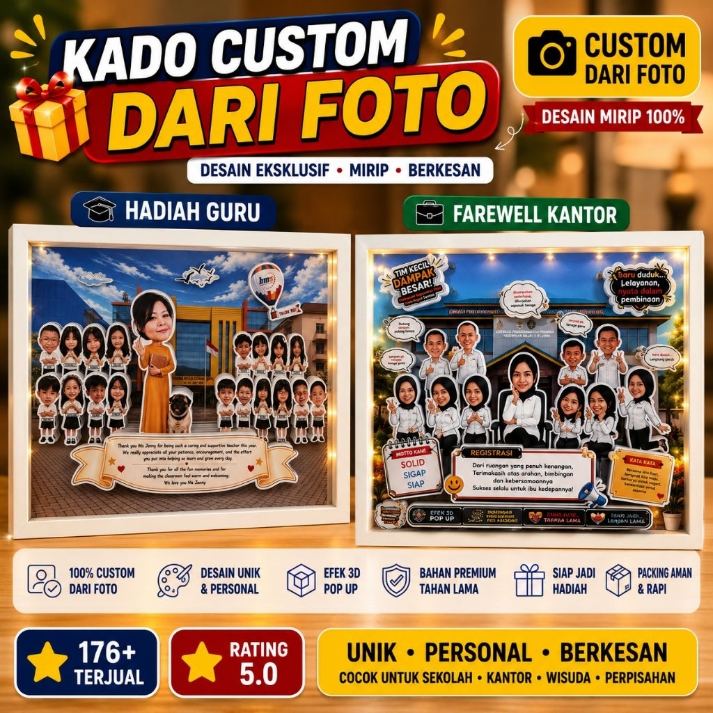 Jual Karikatur Custom 3D Pop Up Frame Hadiah Guru Kenaikan Kelas ...