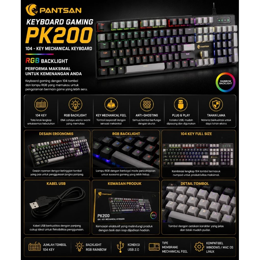 Jual Keyboard Pantsan Pk200 RGB gaming keyboard | Shopee Indonesia