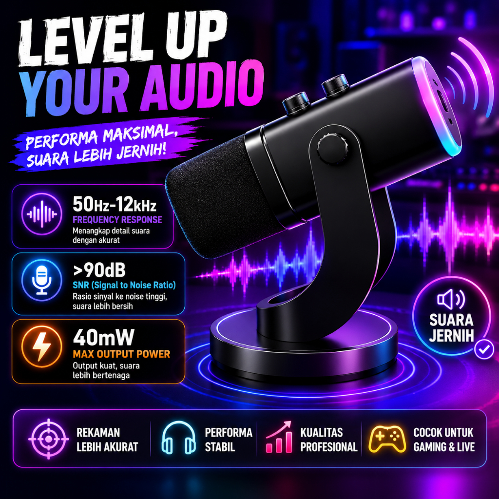 Jual Vegue- YU8 USB Microphone RGB for Live Recording Studio For PC Mic ...