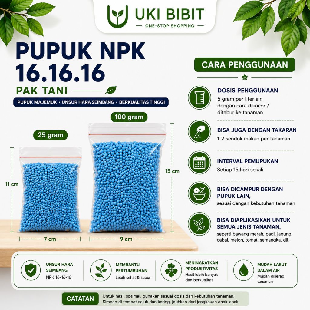 Pupuk NPK 16-16-16 Pak Tani (Kemasan Repack 100gram) Pupuk Mutiara Tanaman Sayur Buah Bunga