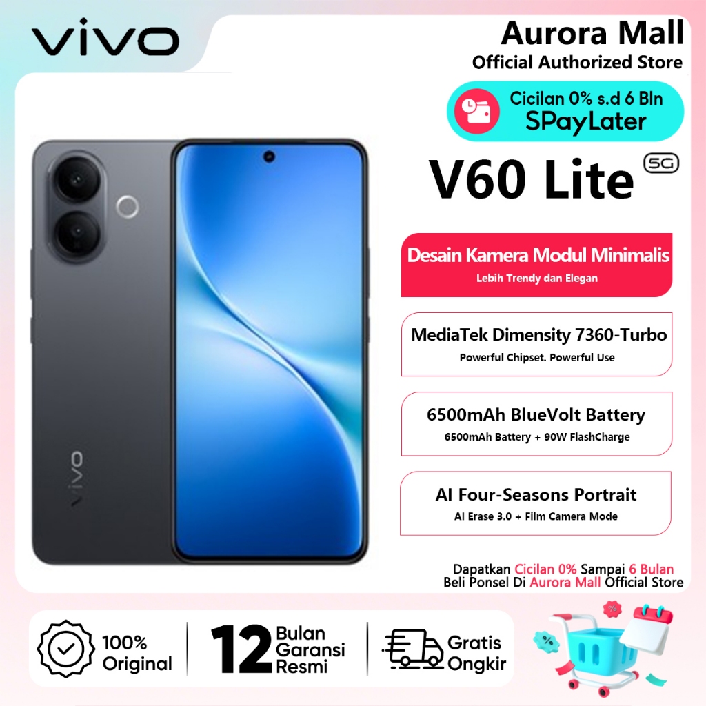 Vivo V60 Lite 5G 8/256GB 12/512GB NFC Garansi Resmi Indonesia HP Android Terbaru 2026 Handphone COD