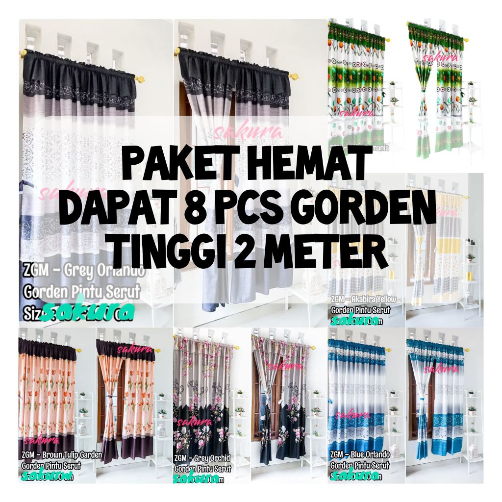 GROSIR!!!PAKET HEMAT 8 PCS GORDEN MINIMALIS UNTUK PINTU DAN JENDELA TINGGI 200 CM TERLARIS MURAH
