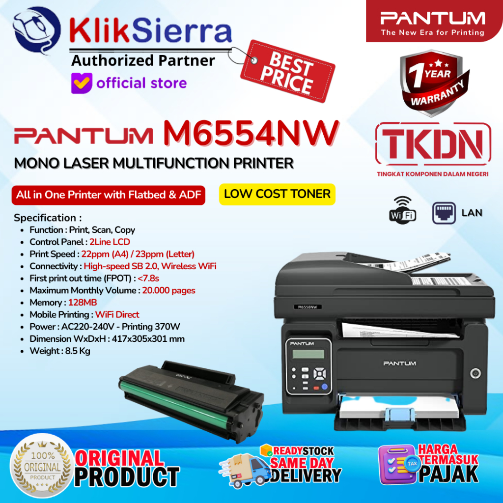Jual PRINTER TKDN PANTUM M6554NW M6554 All In One Printer Multifunction ...