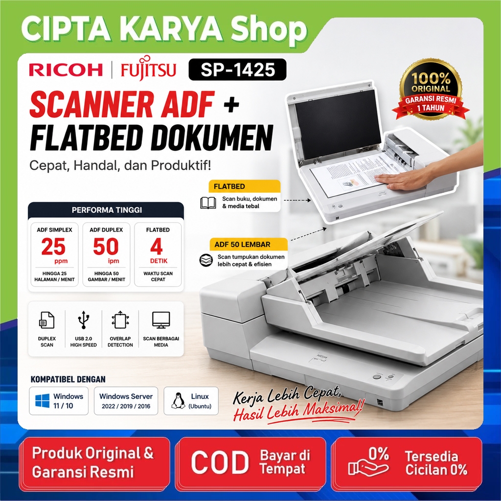 Jual Scanner RICOH SP-1425 | FUJITSU SP1425 - ScanPartner ADF + Flatbed ...