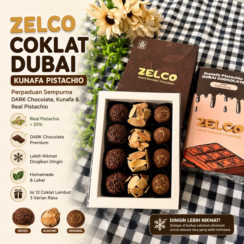 Jual Zelco - JUMBO Dark Coklat Dubai Pistachio Chocolate Kunafa Camilan ...