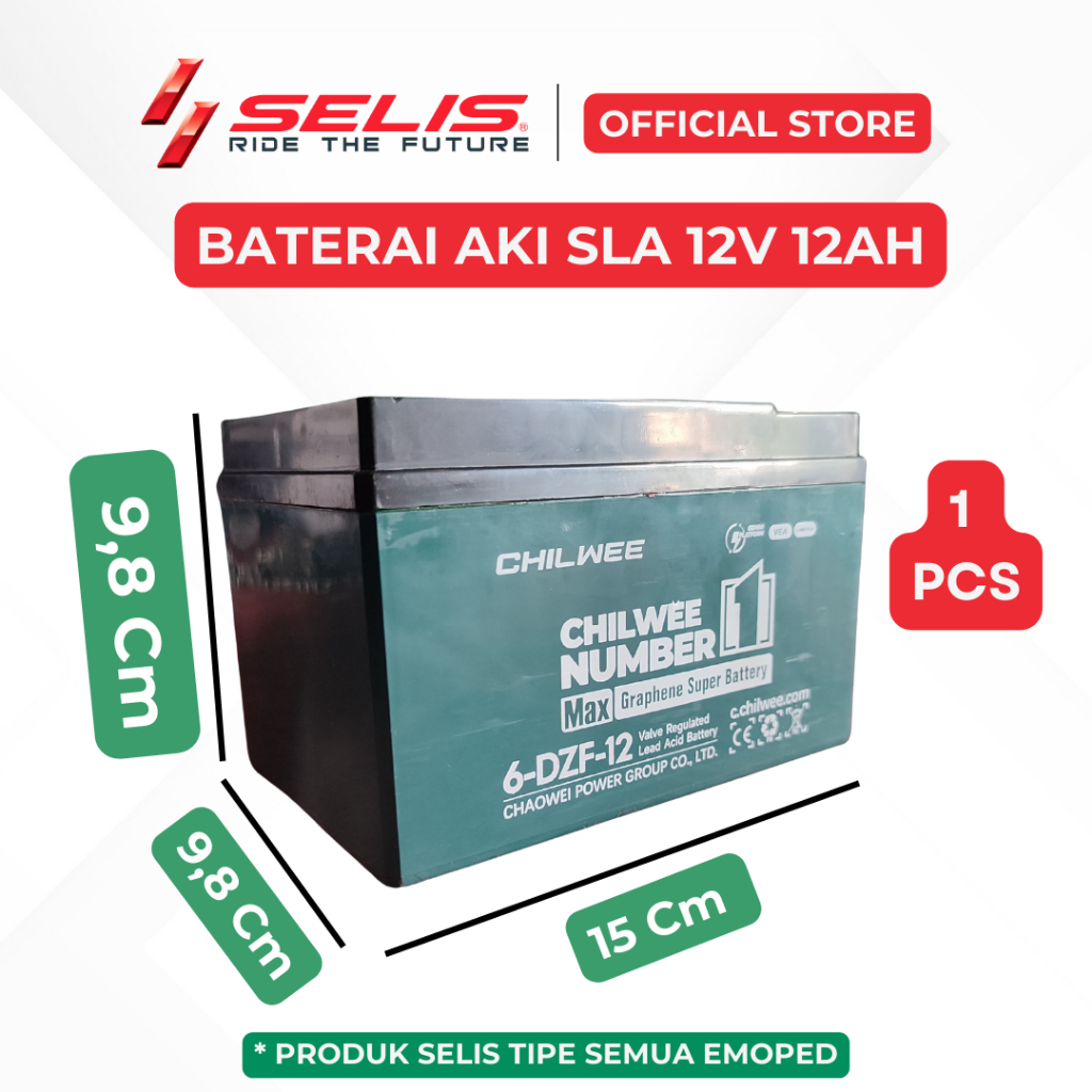 SELIS - Baterai SLA Aki 12 Volt 12 Ah Sepeda Motor listrik Universal ( Battery SLA 12V 12Ah ) | Chilwee | Tian neng | ABC