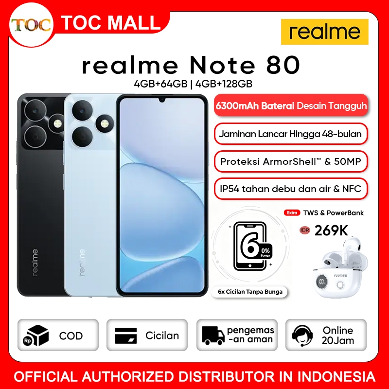 [ BARU ]realme Note 80 4/64GB 4/128GB 6300mAh Massive Battery 15W Fast Charging IP54 Garansi Resmi