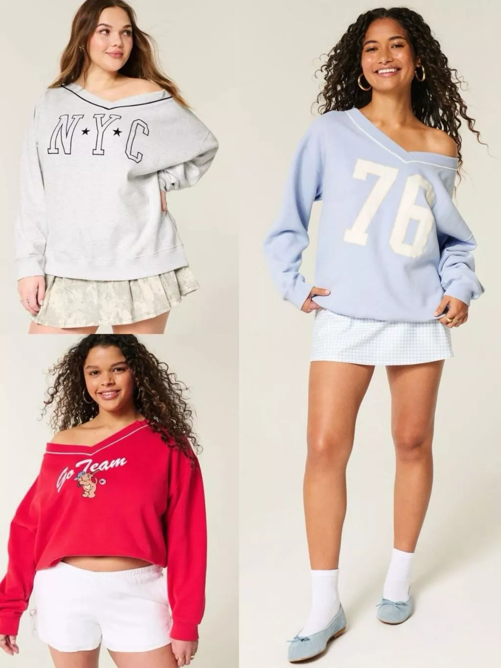 Sweatshirt Wanita Women's V-Neck Cold Shoulder Graphic Sweatshirt - 2639