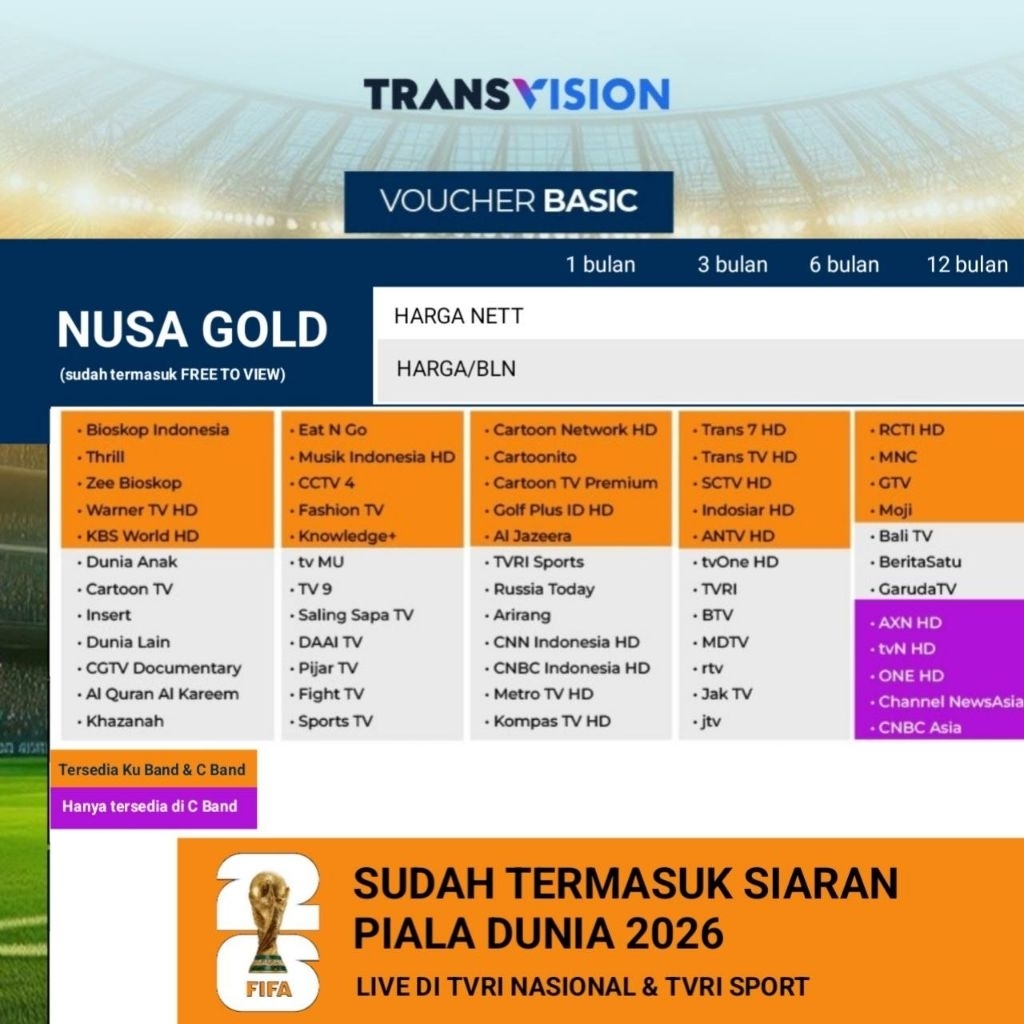 Paket Nusa Gold Transvision Nusantara HD 50+ Channel