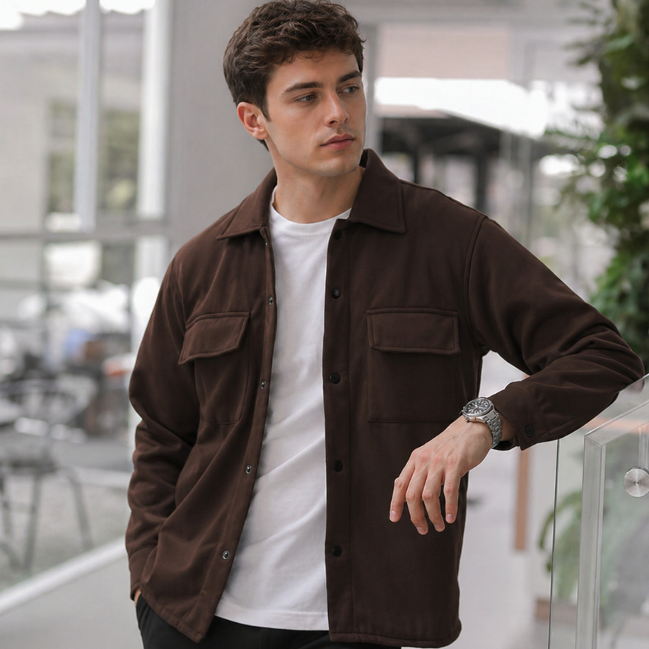 Jual Shacket Overshirt Kemeja Jaket Pria Coklat Casual Premium | Jaket ...