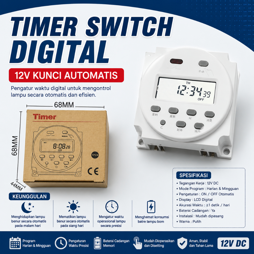 Jual CN101A Timer Digital 12V Pengontrol Lampu Benur Otomatis Siang ...