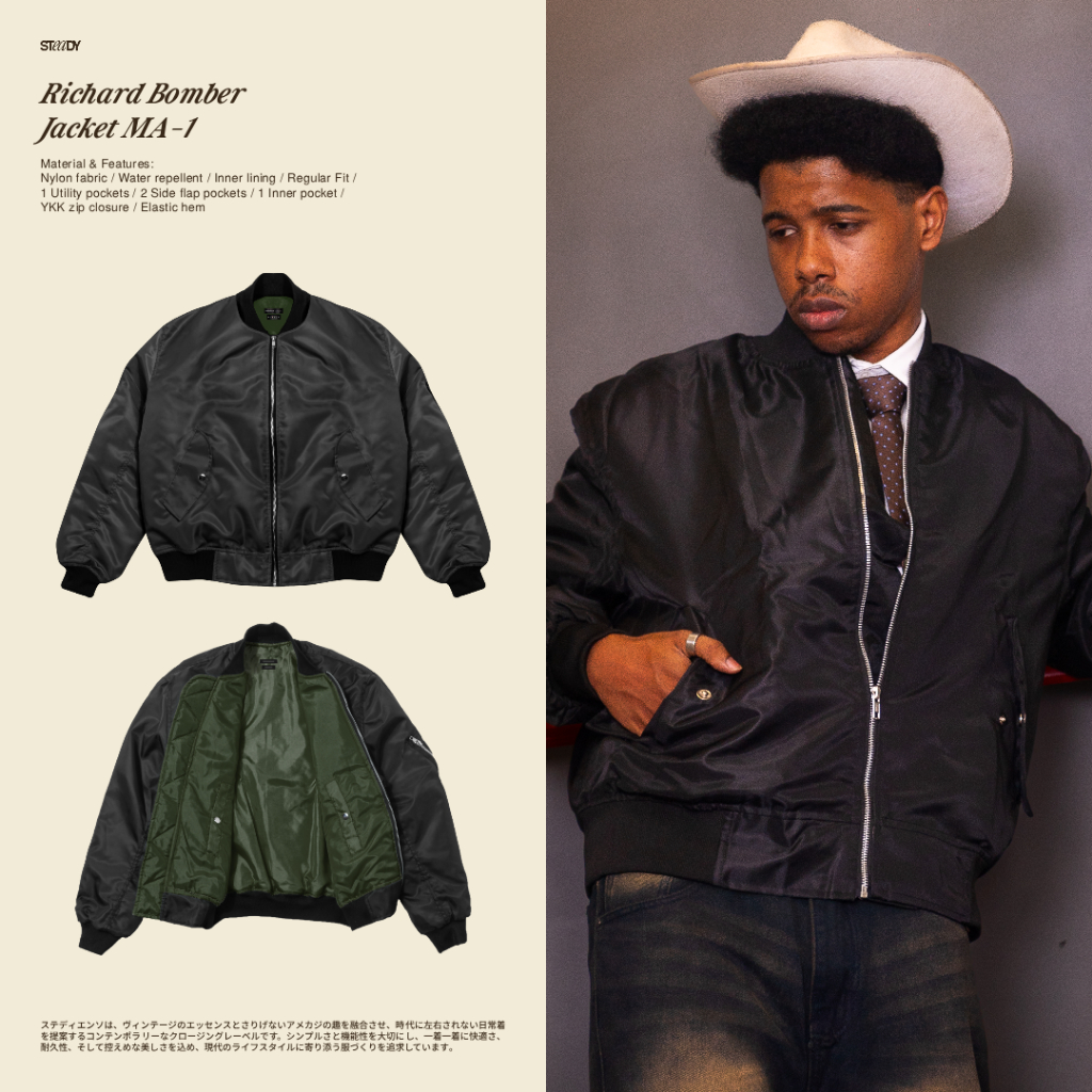 Jual Steady&Slow - Richard Bomber Jacket MA-1 Black | Flight Jacket ...