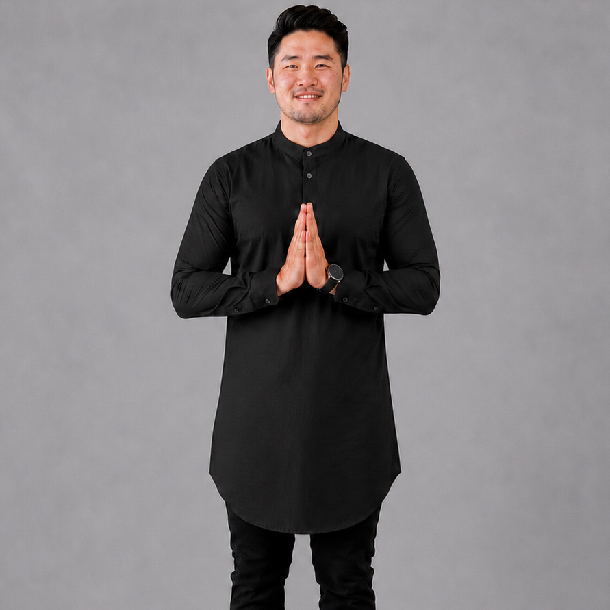 Eight Nineteen Baju Koko Kurta Pria Cowok Lengan Panjang Hitam Black Polos Kurta Pakistan Kemeja Koko Ada Big Size Jumbo