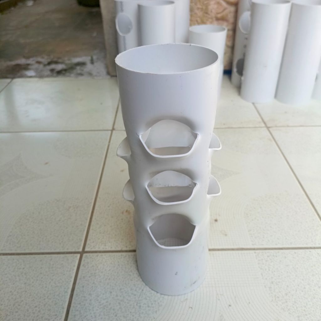 Pot Tower Hidroponik PVC 10 Lubang Vertikal 2.5 Inch – Pot Tanam Susun Mini untuk Sayuran dan Strawberry