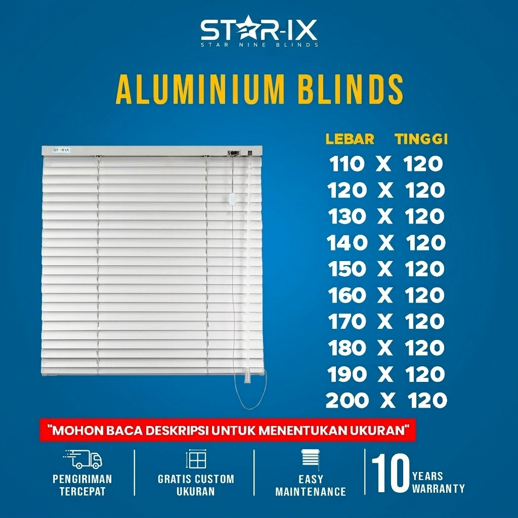 STAR-IX Venetian Blinds Aluminium Non PVC L110-L200cm T120cm Tirai Krey Jendela