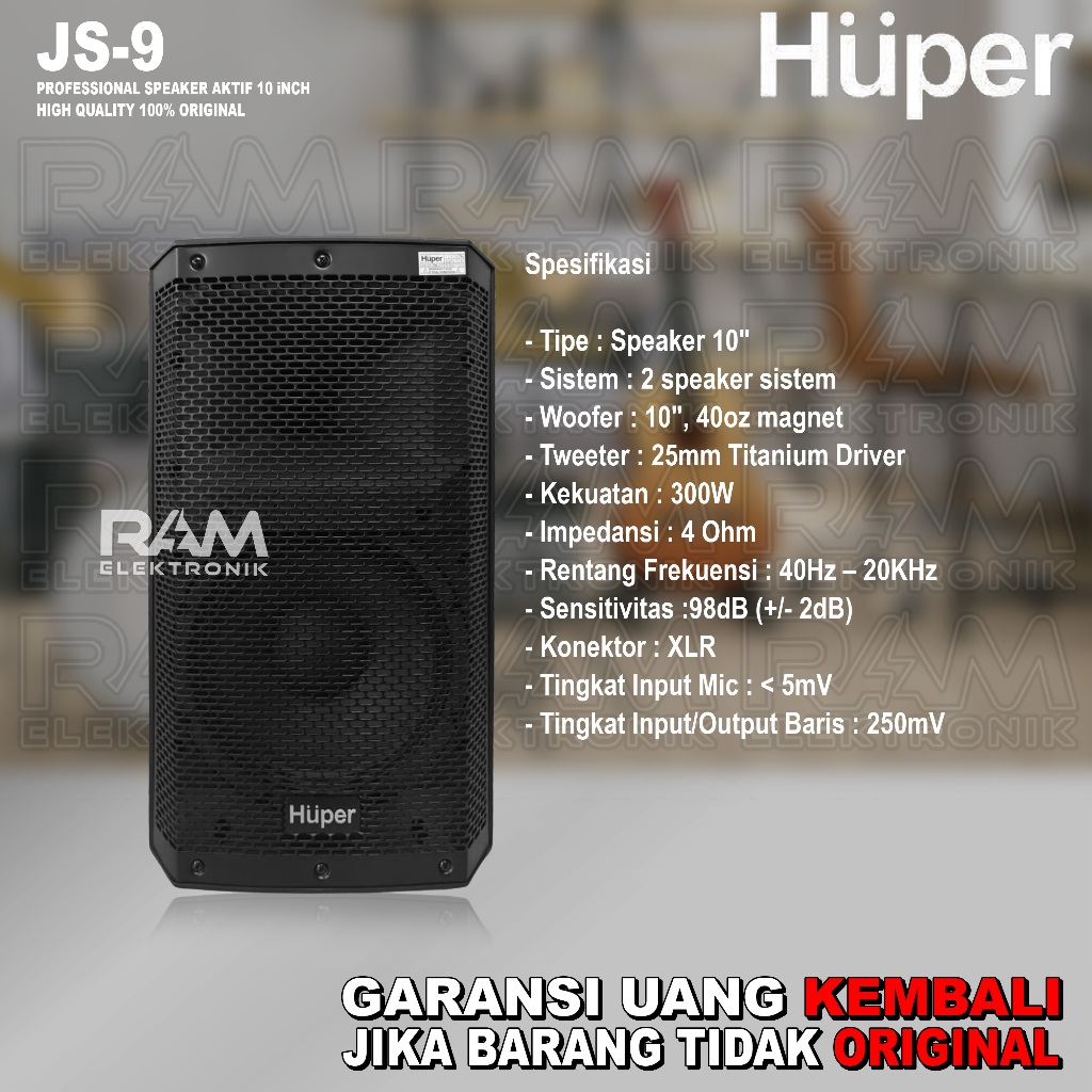 Jual Speaker Aktif 10 Inch HUPER JS9 | JS 9 Original 300 Watt Murni ...