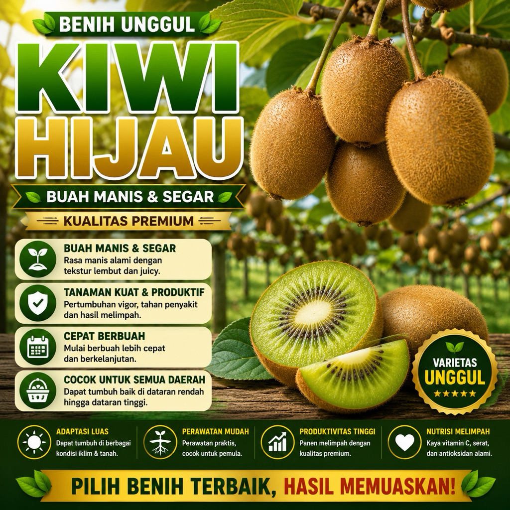 ISI PAKET : 15 Benih Bibit Buah Kiwi Manis Hijau Unggul Tanaman Buah Kualitas Premium -RSB1990
