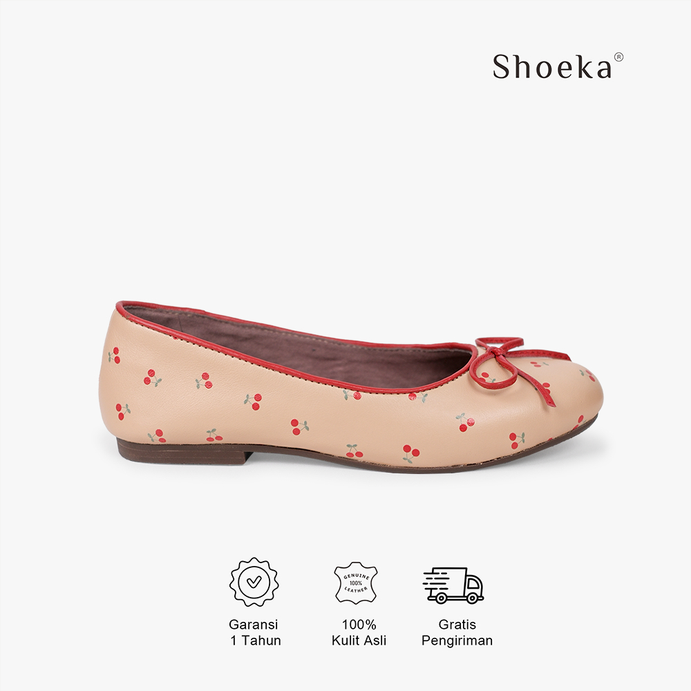 Jual Shoeka - Sepatu Wanita Kulit Asli - Daisy Flat Cream Cherry ...